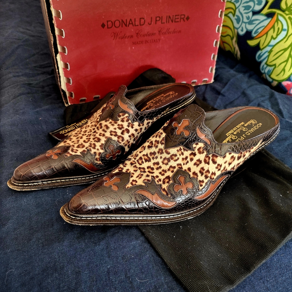 Donald J. Pliner COUTURE Leopard Brown Western Booties Mules